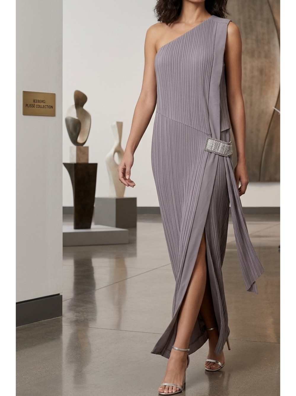 Iceberg Plisse One-Shoulder Gown
